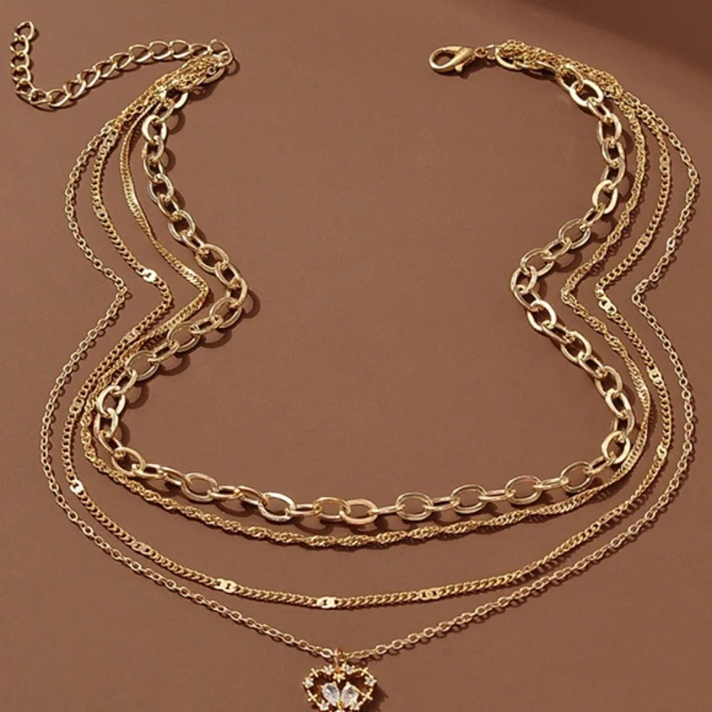 Heart Charm Layered Necklace Copper Jewelry - Zirconia Stones - One hook for all - Picture 3 of 6